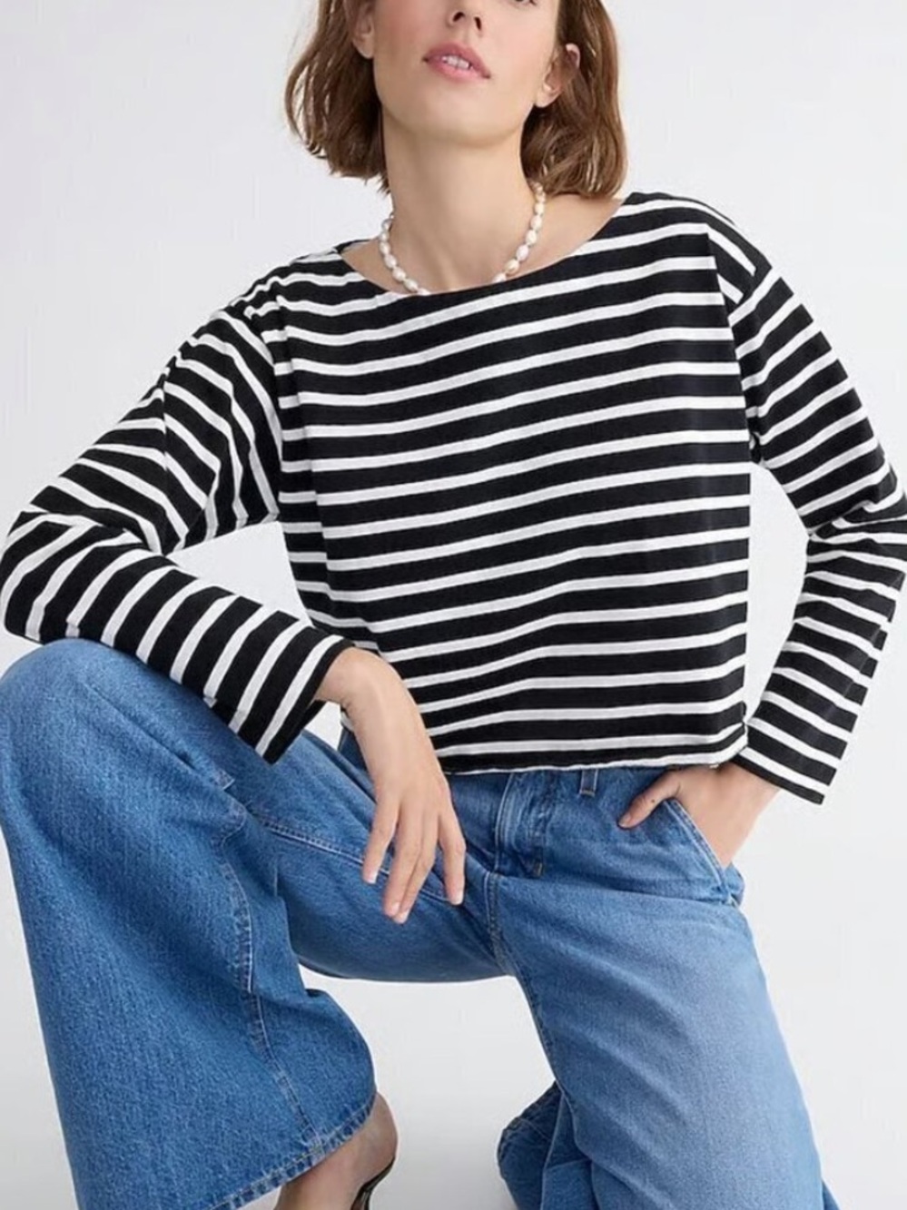 J Crew Cropped boatneck T-shirt Navy Stripe